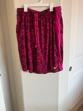Nike Hot Pink Athletic Shorts with Black Pattern and Neon Pink Swoosh